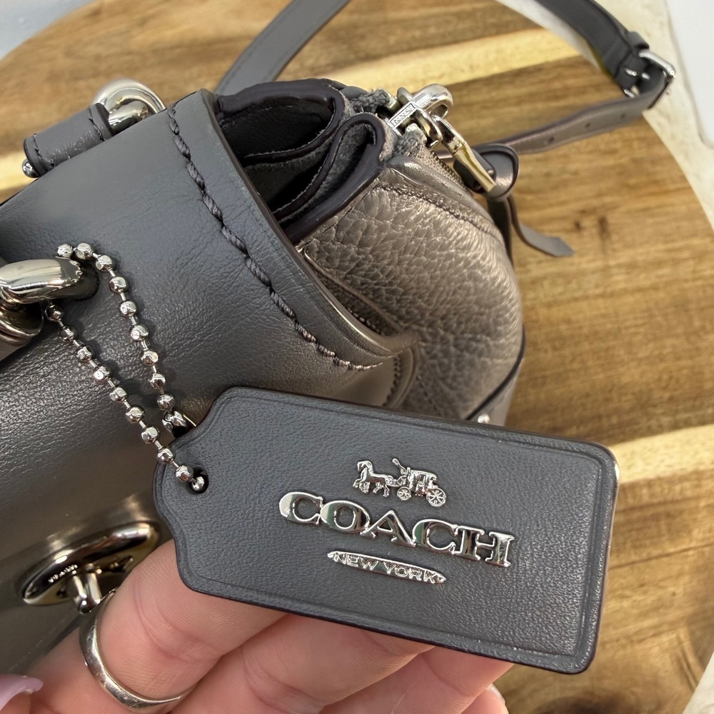 Coach Faye Convertible Backpack Gray Leather Turnlock 3 Way Bag Buffalo Embossed - Picture 14 of 16